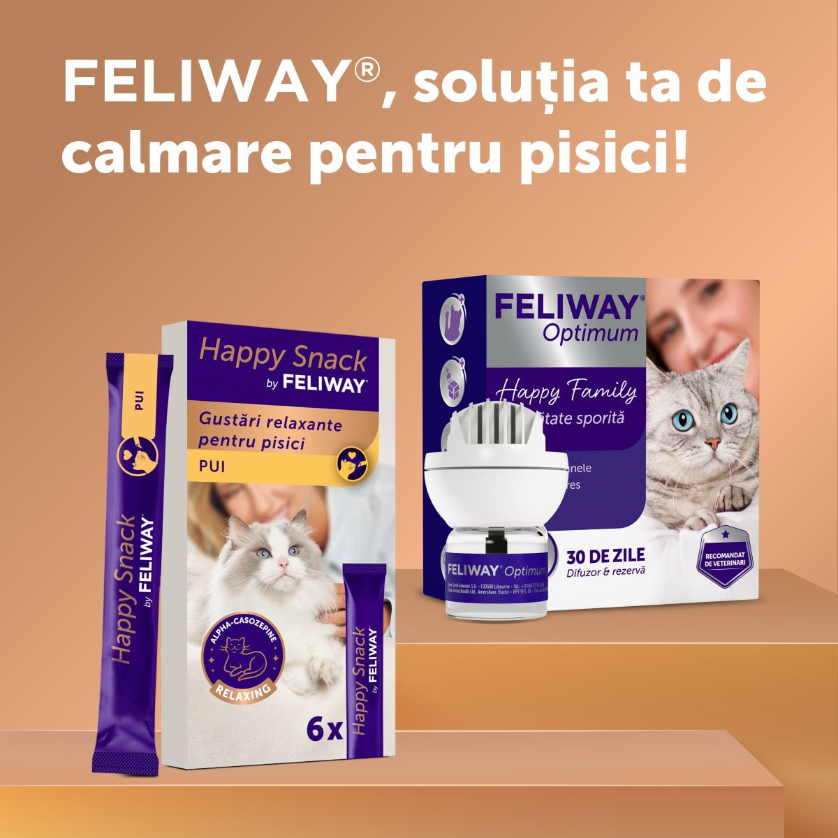 FELIWAY Happy Snack, Pui, plic recompense funcționale pisici, sistem nervos &amp; calmante, (topping), 15g x 6buc